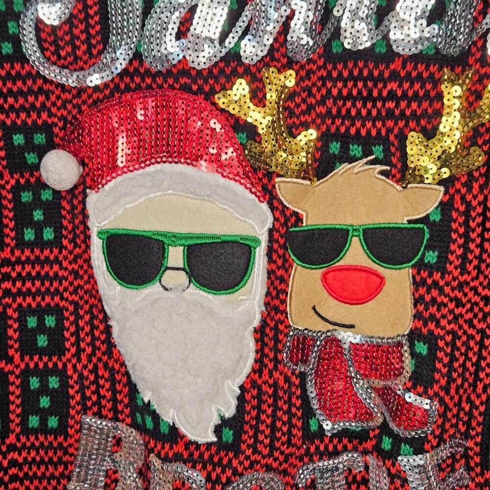 Y2K inspired Santa's besties ugly tight knit Christmas core party plaid sweater - Picture 3 of 7